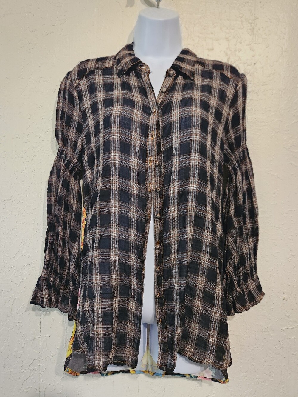 Aratta Silent Journey "Pretty Woman" Mixed Media Blouse Sz Xs EUC